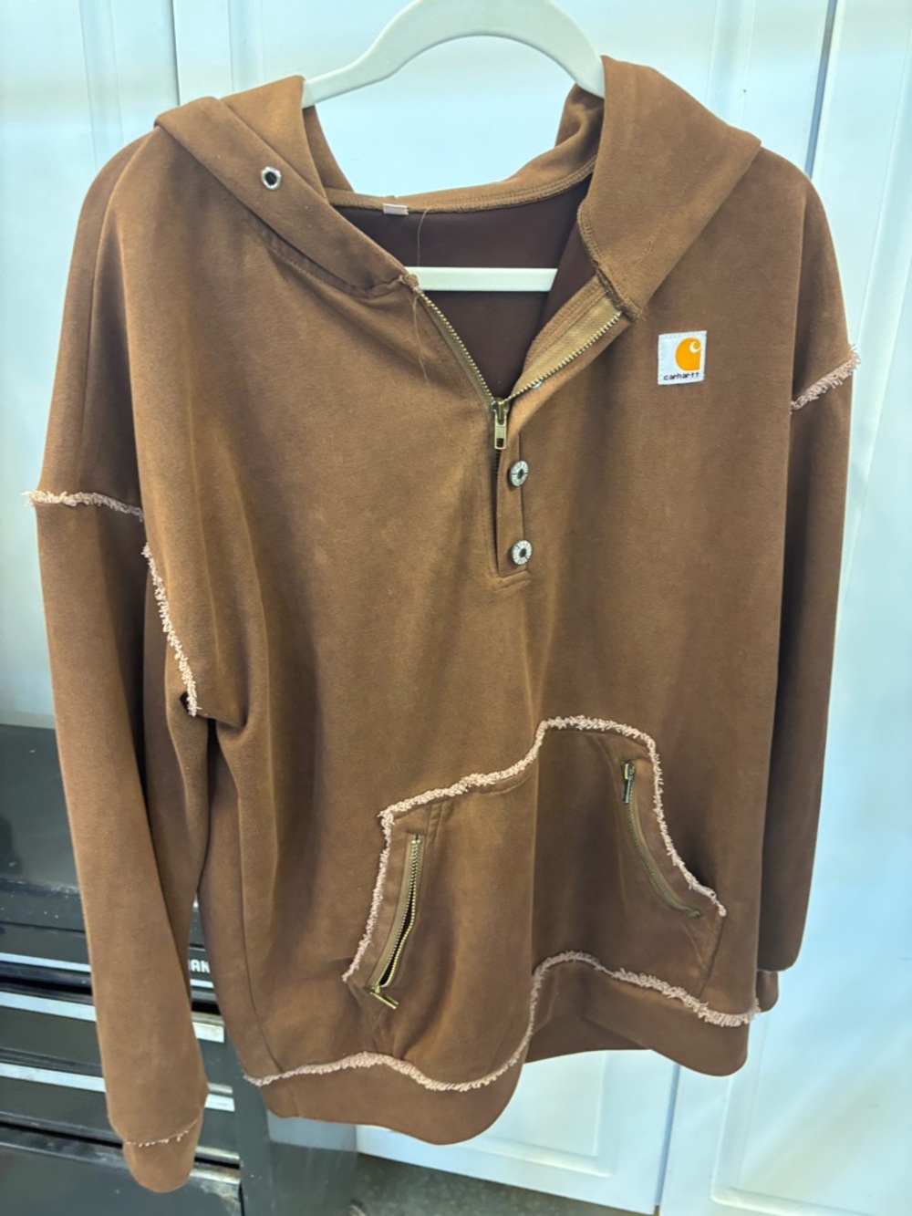 Carhartt Brown Hooded Pullover with Zippered Pouch